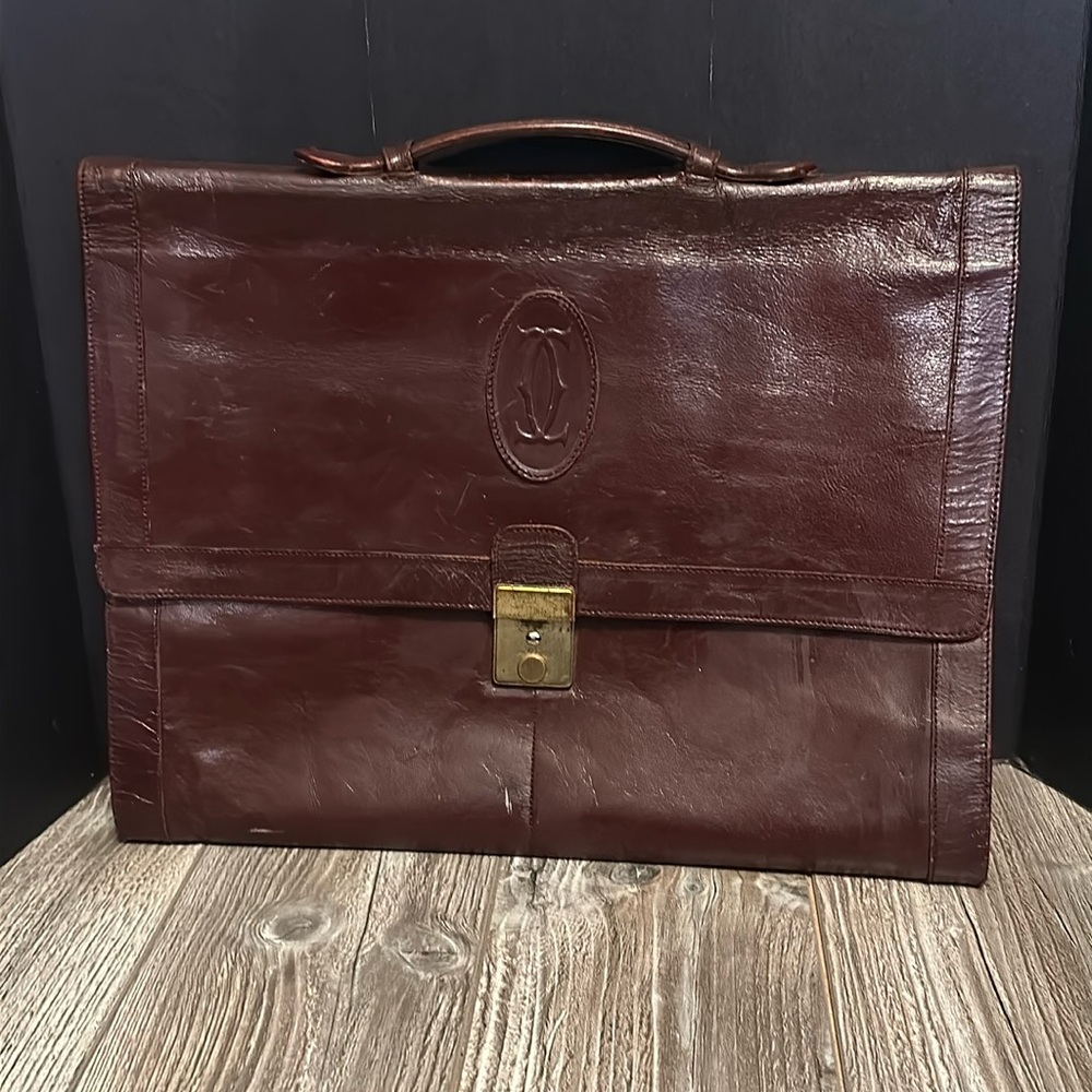 Vintage Cartier Burgundy Leather Portfolio Handle briefcase  bag